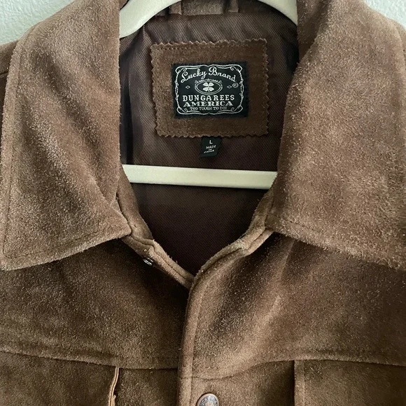 Lucky Brand Dungarees America 100% Leather Chocolate Suede Trucker Jacket Large - Picture 3 of 6